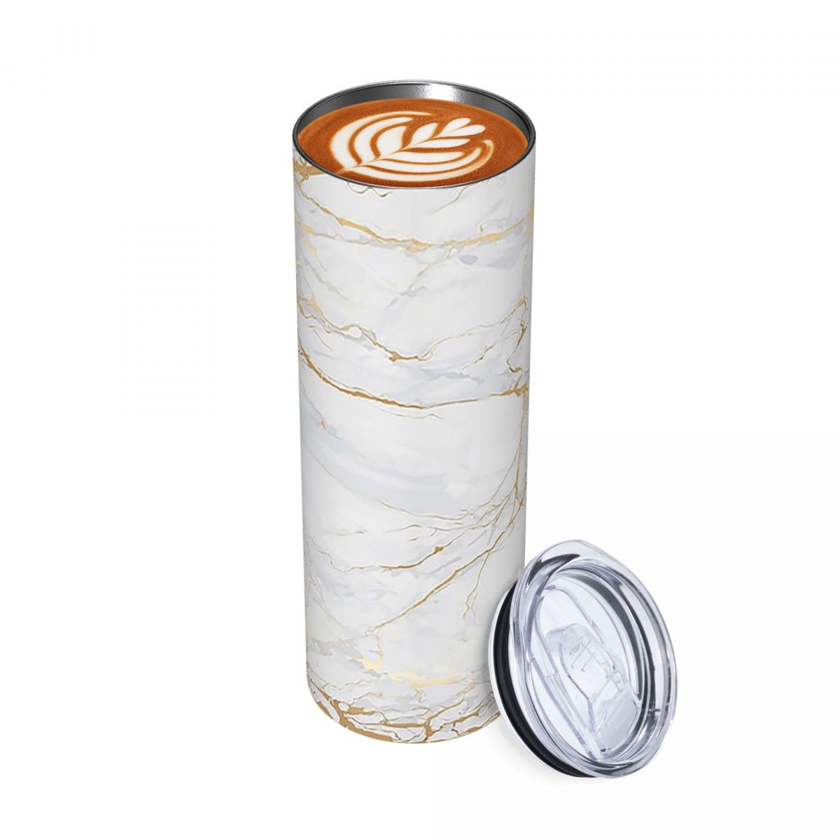 Tumbler 20Oz White - Biało-złoty marmurowy kubek termiczny ze stali